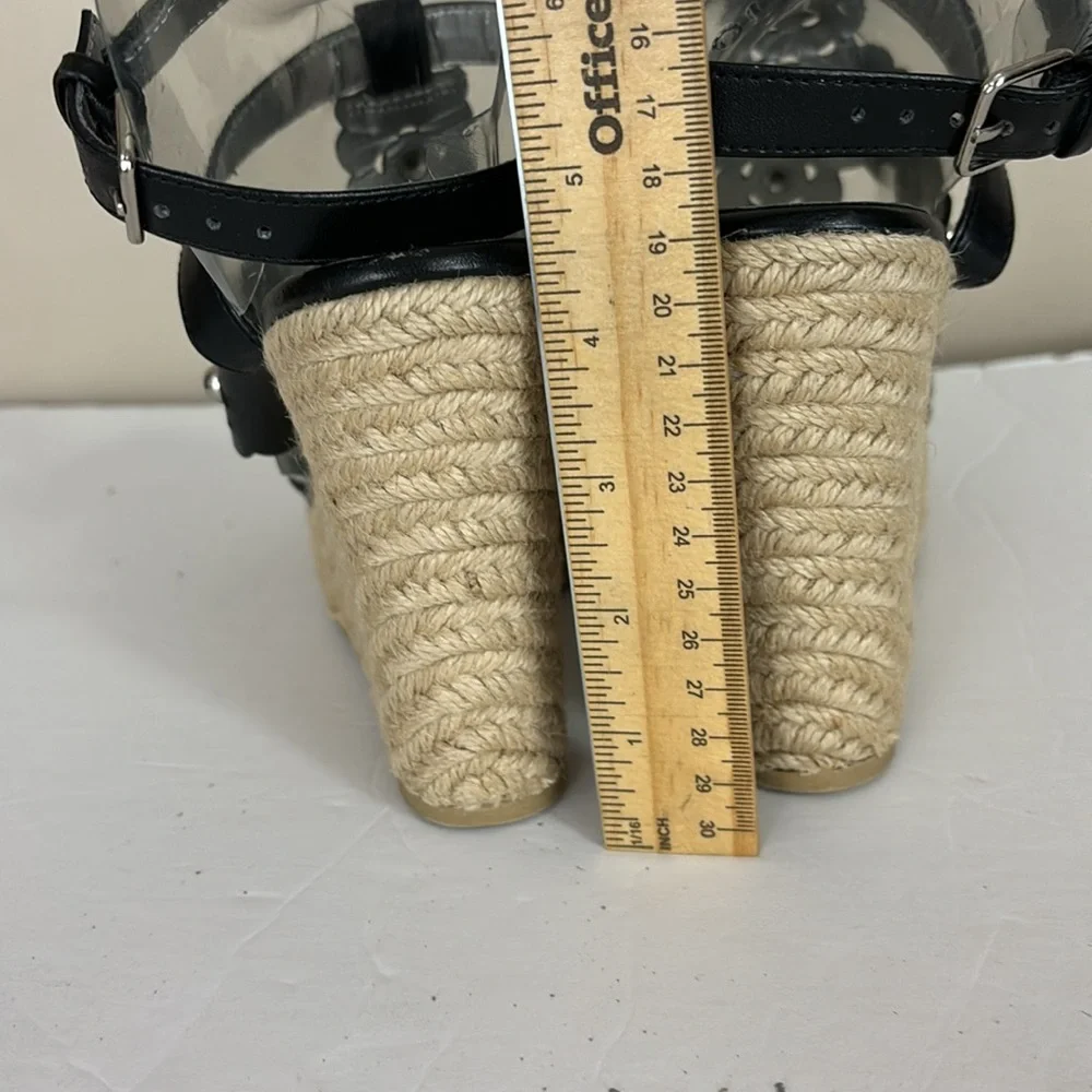 Cato Studded Black Platform Wedge Espadrille Sandals Size 8